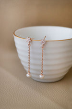 Pearl Drop Floral Rose Gold Plated Sterling Silver Dangler Earrings