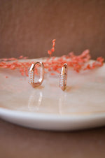 Stylish Geometric Rose Gold Plated Sterling Silver Hoop Earrings