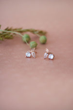 Solitaire Leaves Rose Gold Plated Sterling Silver Stud Earrings
