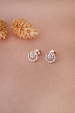 Blinging Circle Cluster Halo Rose Gold Plated Sterling Silver Stud Earrings