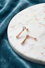 Teardrop Dangler Rose Gold Plated Sterling Silver Second Stud Earrings