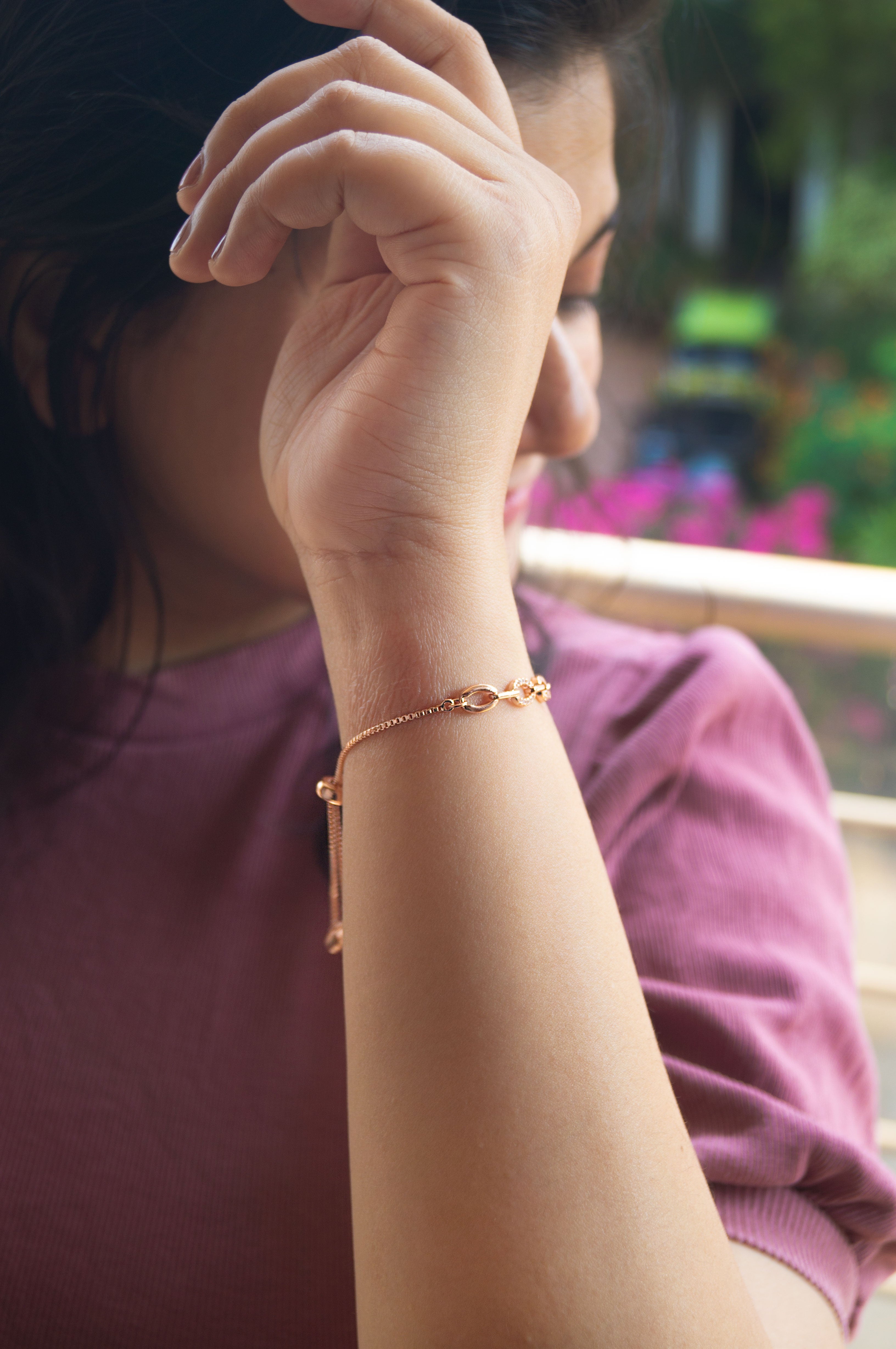 Buy Link Them Up Rose Gold Plated Sterling Silver Pull Chain Adjustable  Bracelet by Mannash Jewellery