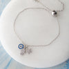 Hamsa Evil Eye Charm Sterling Silver Pull Chain Bracelet