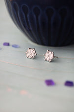 Snow Flake Rose Gold Plated Sterling Silver Stud Earrings