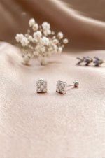 Sparkly Square Sterling Silver Second Stud Earrings