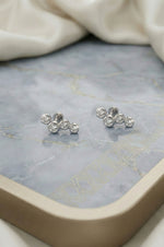 Modern Three Stone Sterling Silver Second Stud Earrings