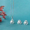 Pearl Enclosed Flower Sterling Silver Pendant Set