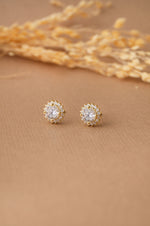 Solitaire Halo Bling Gold Plated Sterling Silver Stud Earrings