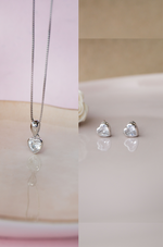 Classic Heart Bezel Solitaire Sterling Silver Pendant Set