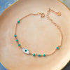 Evil Eye Turquoise Beads Accented Rose Gold Plated Sterling Silver Chain Bracelet