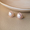 Triangular Pearl Rose Gold Plated Sterling Silver Stud Earrings
