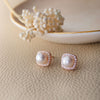 Square Halo Pearl Rose Gold Plated Sterling Silver Stud Earrings