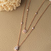 Trendy Dual Layered Solitaire Rose Gold Plated Sterling Silver Chain Necklace