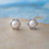 Grandeur Geometric Pearl Statement Sterling Silver Stud Earrings