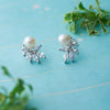Exquisite Leafy Pearl Statement Sterling Silver Stud Earrings