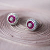 Vibrant Pinwheel Color Stone Statement Sterling Silver Stud Earrings - Red