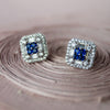 Vibrant Square Colorstone Statement Sterling Silver Stud Earrings - Blue