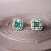 Vibrant Square Colorstone Statement Sterling Silver Stud Earrings - Green