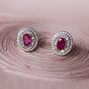 Vibrant Oval Colorstone Statement Sterling Silver Stud Earrings - Red