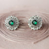 Floral Colorstone Statement Sterling Silver Stud Earrings - Green