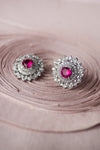 Floral Colorstone Statement Sterling Silver Stud Earrings - Red