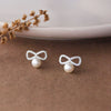 Infinity Bow With Pearl Sterling Silver Stud Earrings