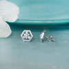Hexagon With A Flower Sterling Silver Stud Earrings