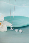 Hexagon With A Flower Sterling Silver Pendant Set