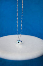 Petite Dainty Evil Eye Sterling Silver Chain Necklace