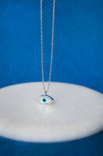 Petite Dainty Evil Eye Rose Gold Plated Sterling Silver Chain Necklace