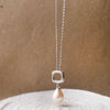 Square With Pearl Droplet Sterling Silver Chain Necklace