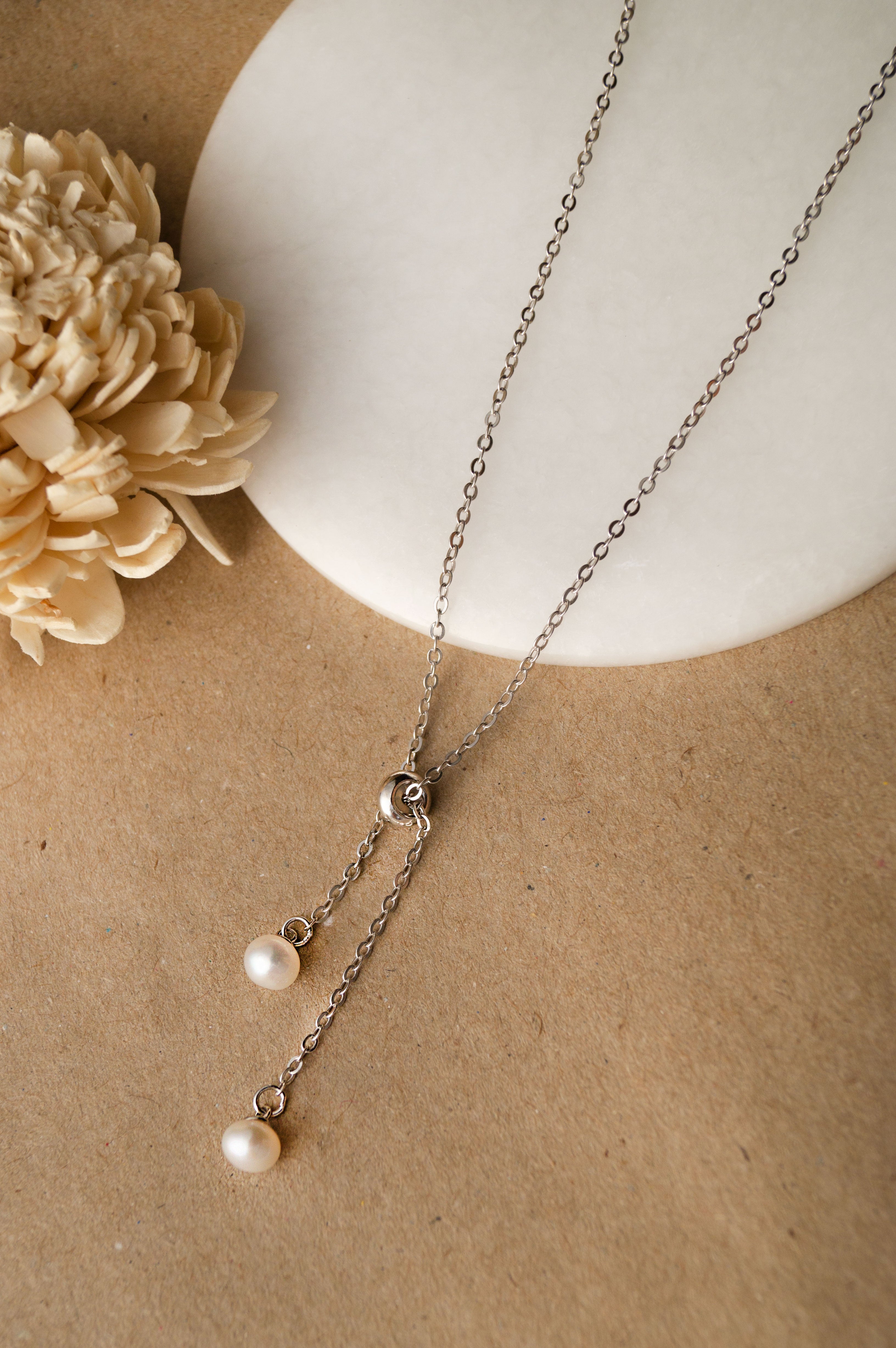 Drawstring Necklace Dainty Pearl Drawstring Sterling Silver Chain Necklace | 925 Silver ...