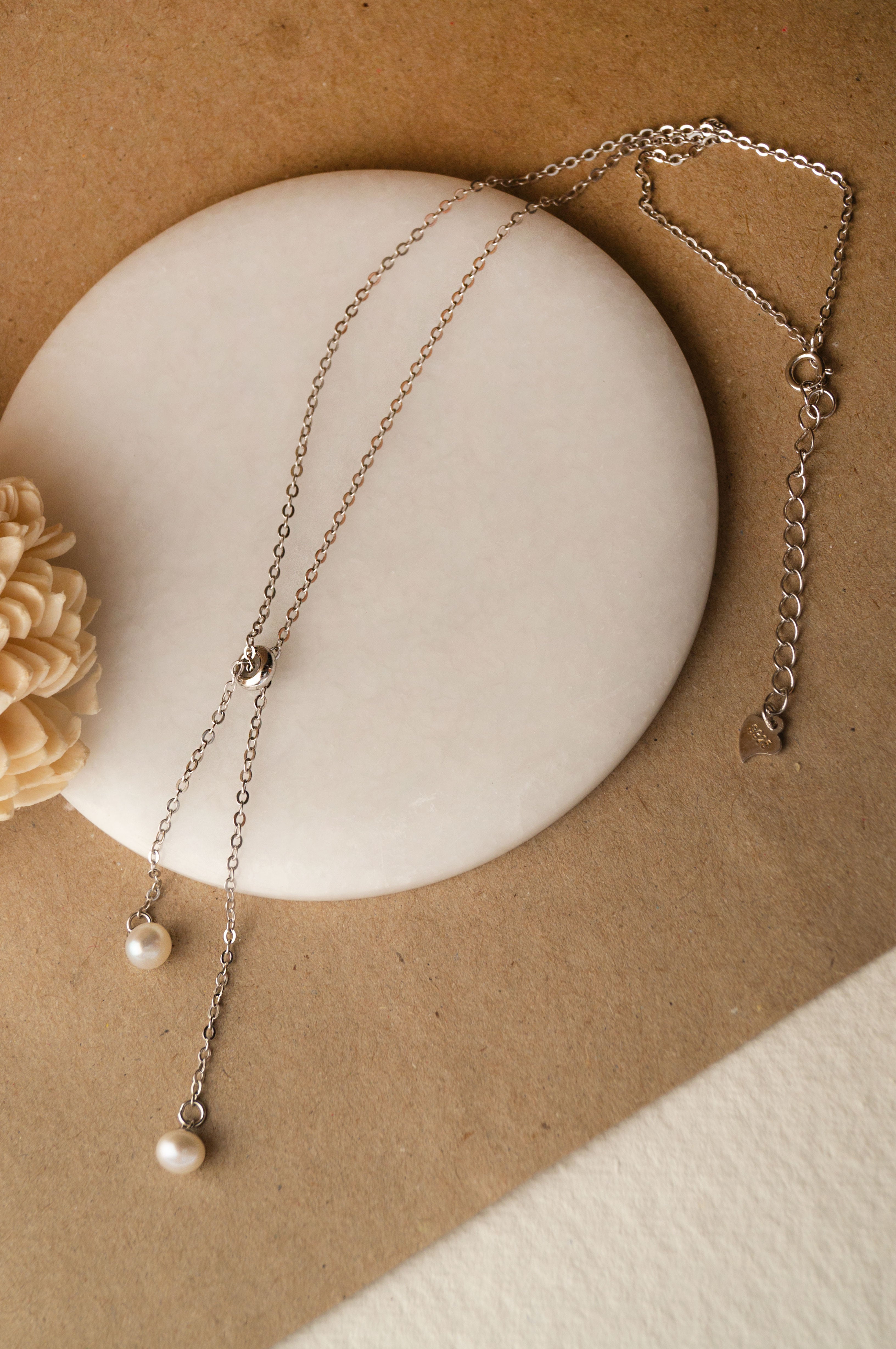 Drawstring Necklace Dainty Pearl Drawstring Sterling Silver Chain Necklace | 925 Silver ...