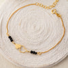Hearts With Black Beads Gold Plated Sterling Silver Chain Bracelet