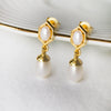 Exquisite Hexagonal Gold Plated Pearl Sterling Silver Droplet Earrings