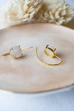 Minimal Blush Rainbow Moonstone Sterling Silver Slip On Earrings