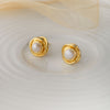 Pearl With A Flower Gold Plated Sterling Silver Statement Stud Earrings