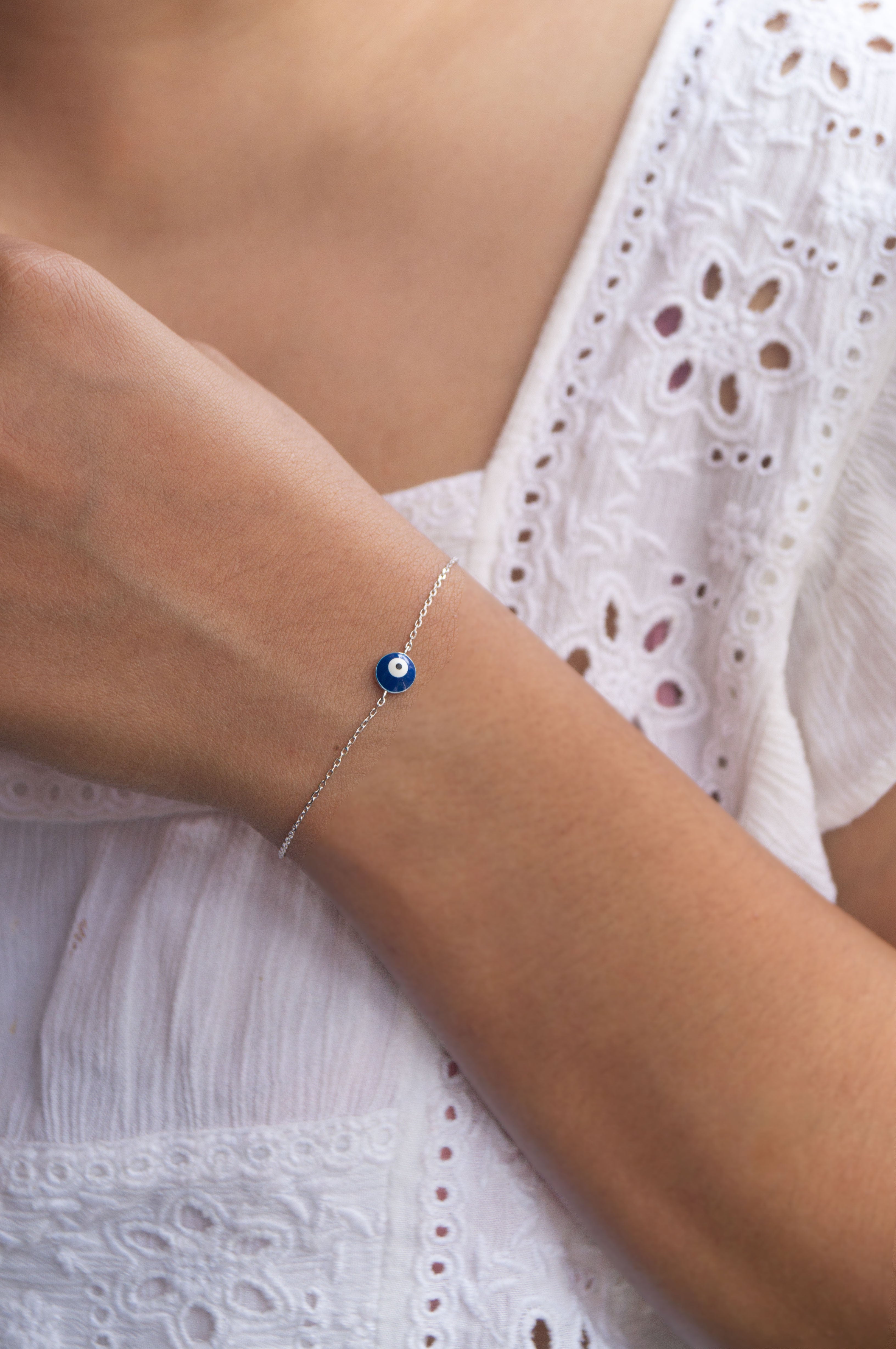 14k Solid Gold Mini Evil Eye Bracelet | Blue Eye Bracelets for Women in 14k  Gold – Gelin Diamond