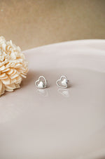 Yours And Mine Heart Sterling Silver Mini Stud Earrings