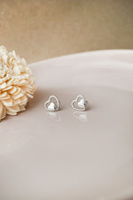 Yours And Mine Heart Rose Gold Plated Mini Sterling Silver Stud Earrings