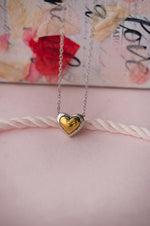 Dual Tone Heart Sterling Silver Pendant Chain Necklace