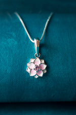 Dainty Floral Handpainted Sterling Silver Chain Pendant