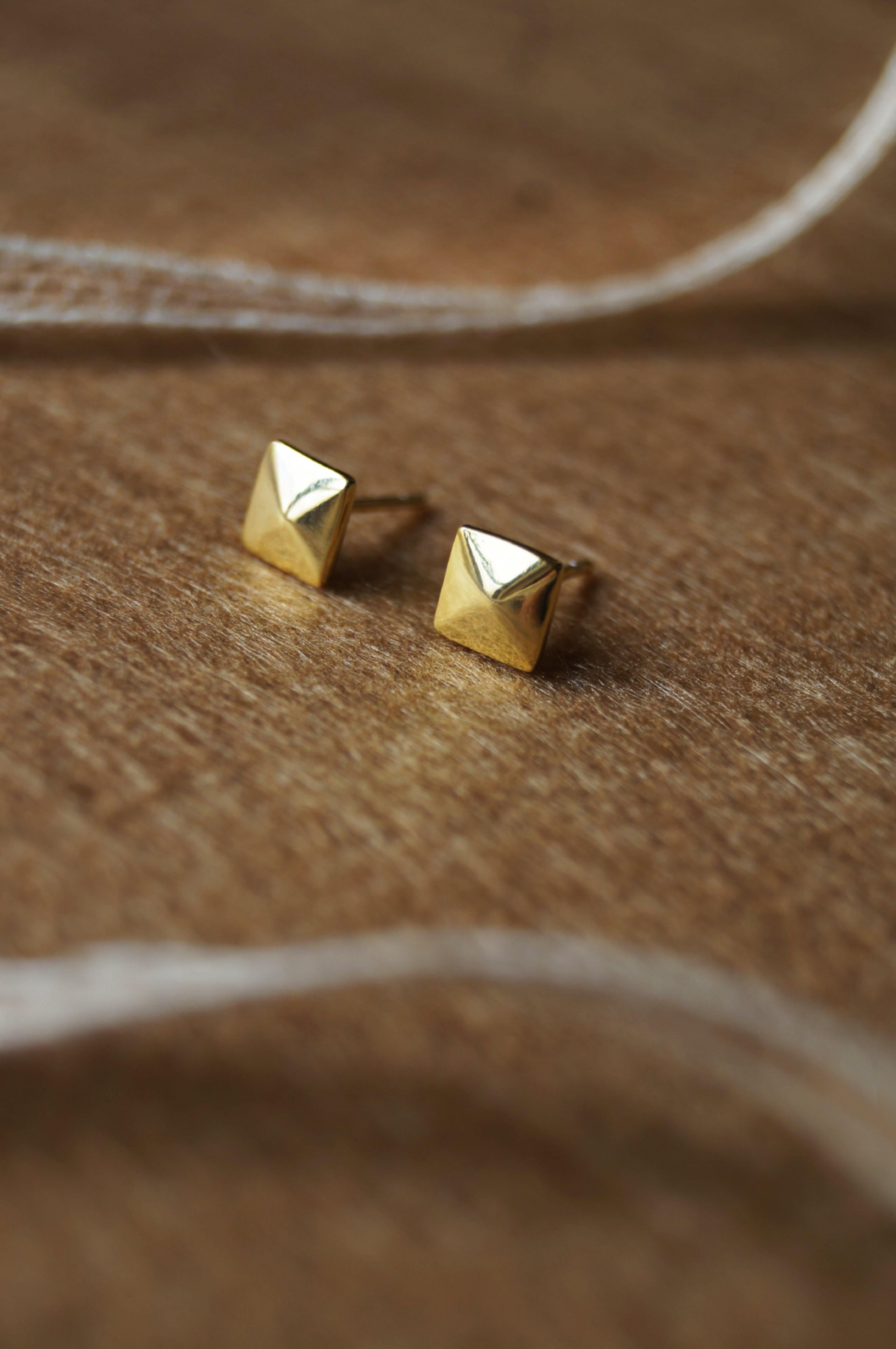 Pyramid Silver Diamond Studs Gold Finish Designer Earrings For Men