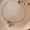 Hamsa Evil Eye Charm Rose Gold Plated Sterling Silver Pull Chain Bracelet