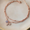 Hamsa Evil Eye Charm Two Layer Rose Gold Plated Sterling Silver Chain Bracelet