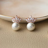 Pearl With A Crown Rose Gold Plated Sterling Silver Statement Stud Earrings