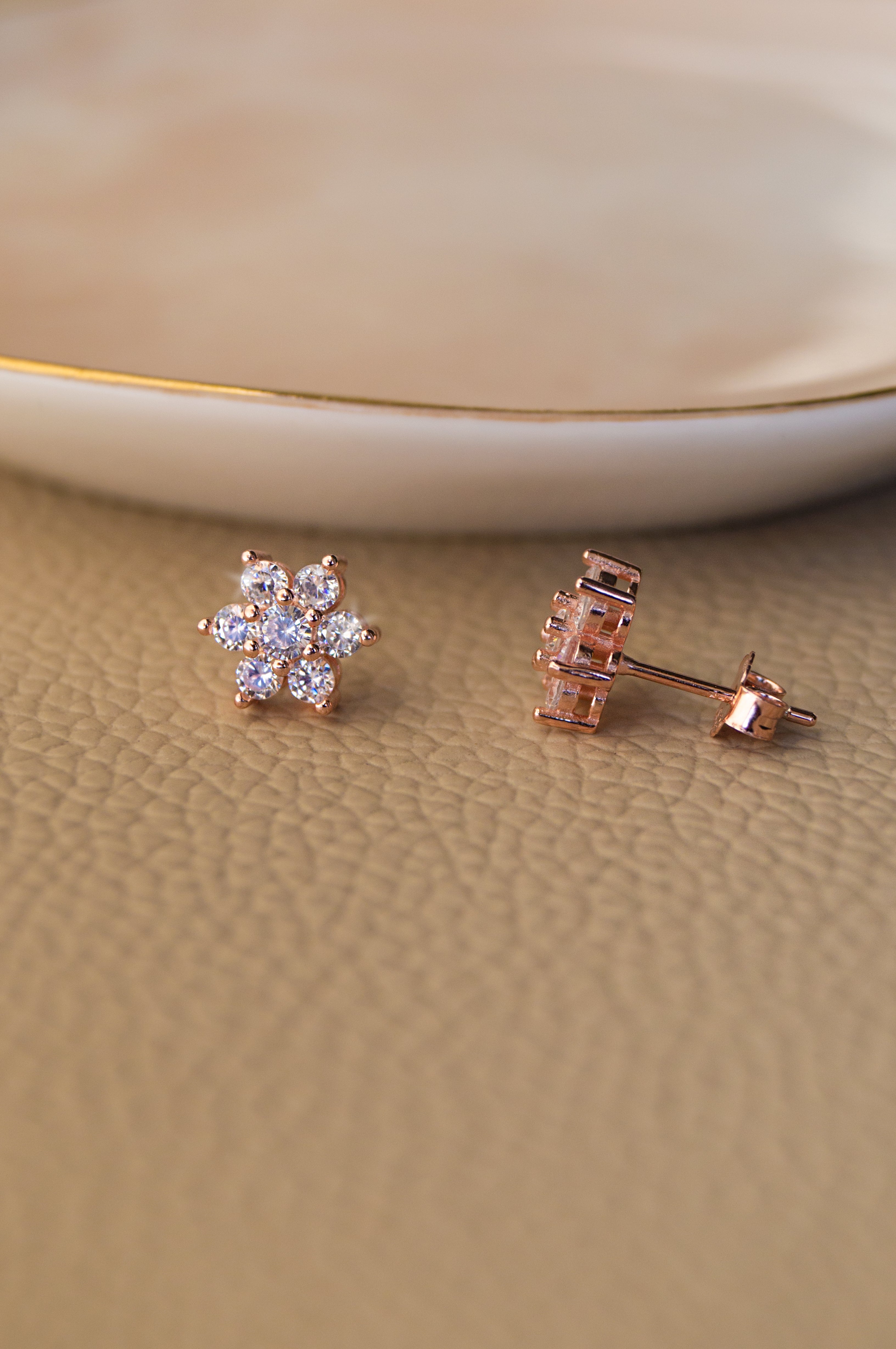 Floral Cluster Rose Gold Plated Sterling Silver Stud Earrings