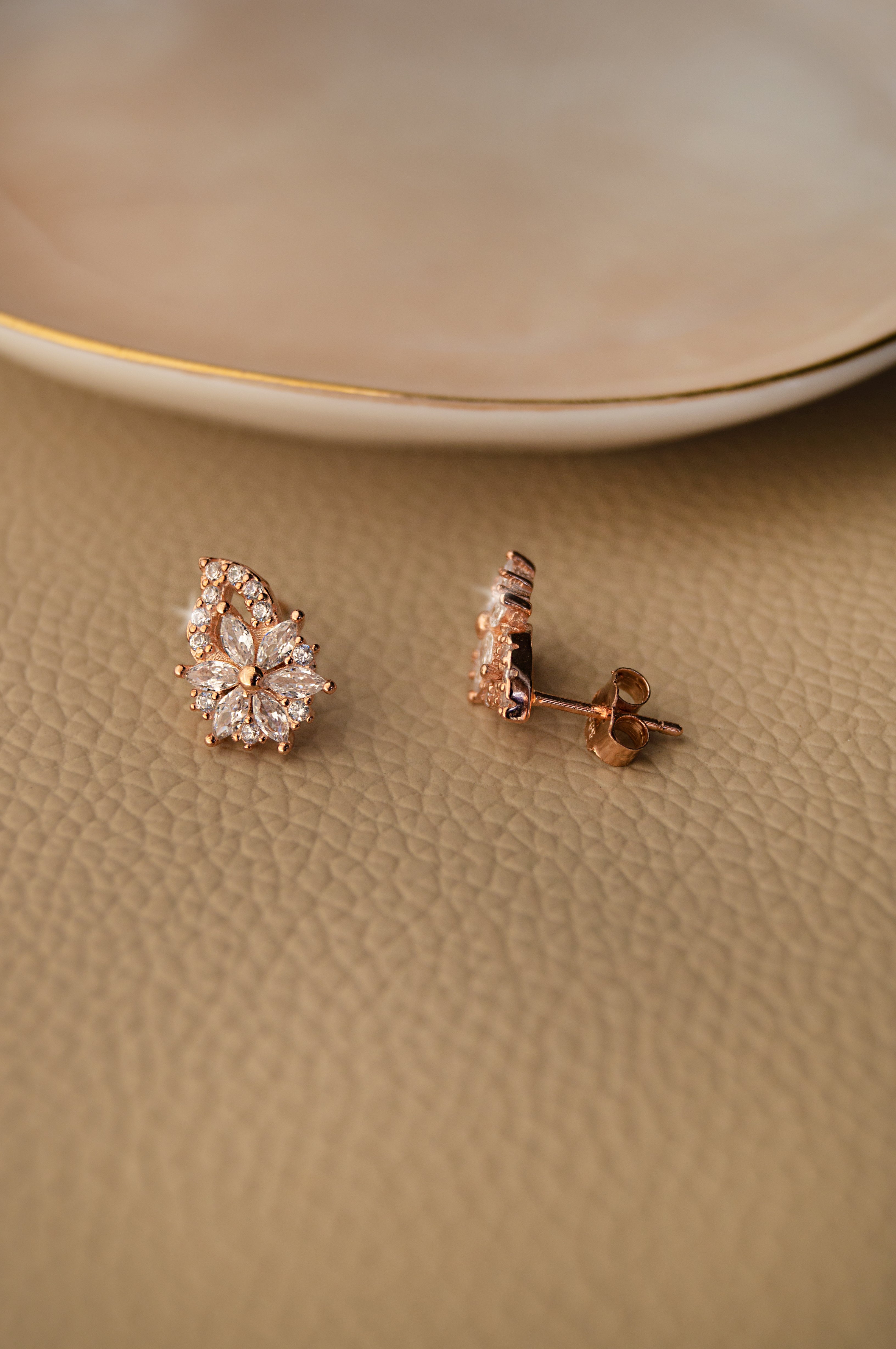 Buy Halo Flower Rose Gold Plated Sterling Silver Stud Earrings by Mannash™  Jewellery