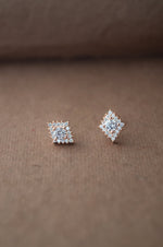 Rhombical Solitaire Rose Gold  Plated Sterling Silver Earrings