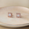 Halo Square Solitaire Rose Gold Plated Sterling Silver Earrings
